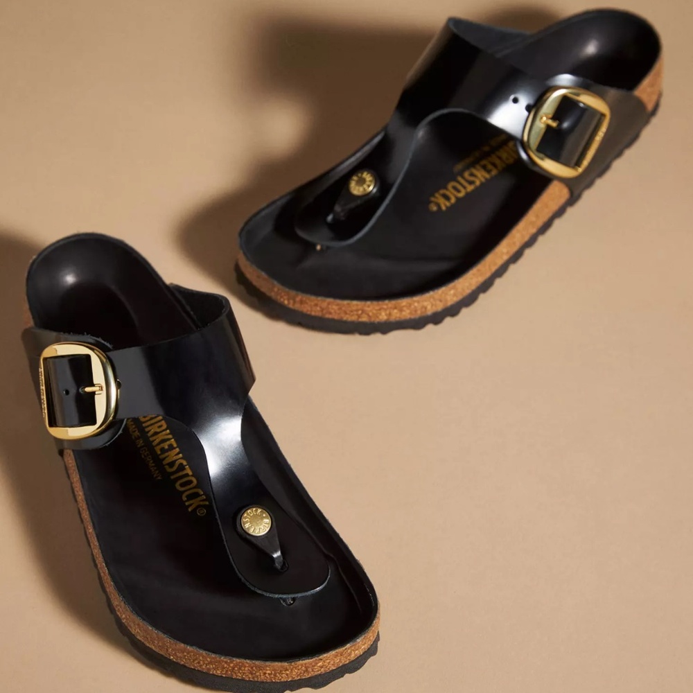 SOLD NEW 10 US / 41 EUR Regular Birkenstock Gizeh Black Patent Leather Sandals
